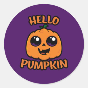 Pegatina Redonda Hola Calabaza Cute Halloween Jack-O-Lantern