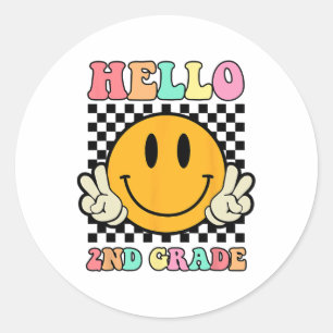 Pegatina Redonda Hola Cara Sonriente Hippie de 2do Grado Ck al Cole