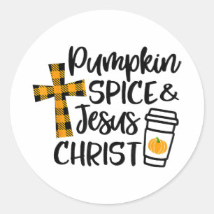 Pegatina Redonda Hola Carne de Calabaza de Otoño y Jesucristo Cae C
