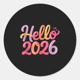 Pegatina Redonda Hola Celebración del Año Nuevo 2026 Diversión Niño