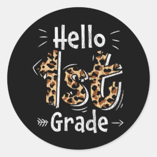 Pegatina Redonda Hola Chicas de 1er Grado Estampado de Leopardo Reg
