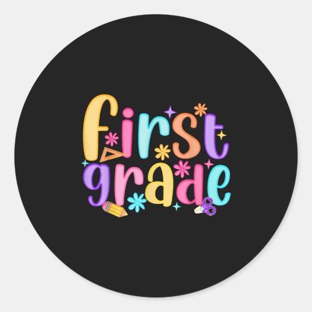 Pegatina Redonda Hola Chicas de primer grado de profesores niños pr (Anverso)