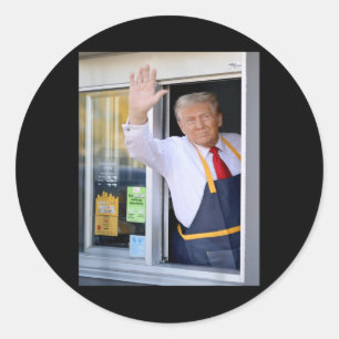 Pegatina Redonda Hola, consíguese a su hamburguesa Donald Trump, co