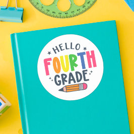 Pegatina Redonda Hola, cuarto grado de vuelta a la escuela