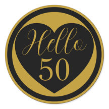 Hola Cumpleaños 50 50º Negro y Corazón Dorado