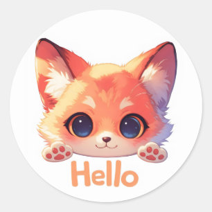Pegatina Redonda Hola Cute Fox Anime