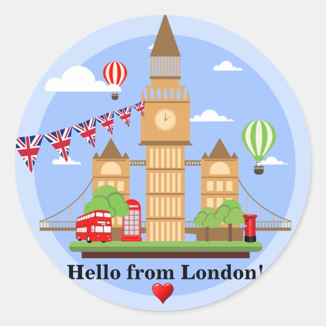 Pegatina Redonda Hola desde Londres (Anverso)