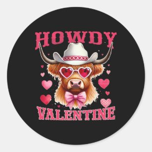 Pegatina Redonda Hola Día de San Valentín Vaca Vaquero Día de San V