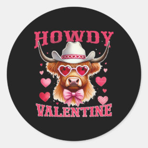 Pegatina Redonda Hola Día de San Valentín Vaca Vaquero Occidental