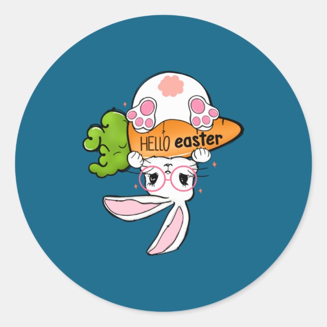 Pegatina Redonda Hola Easter Reverse Bunny Retro (Anverso)