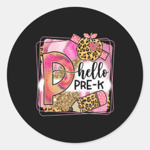 Pegatina Redonda Hola equipo pre-K de preescolar Chicas de profesor