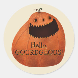 Pegatina Redonda ¡Hola Gourdgeous! Feliz otoño de calabaza de Hallo