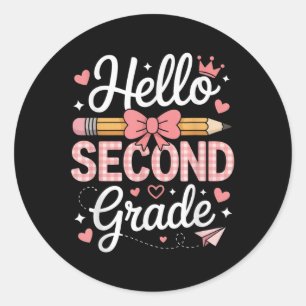 Pegatina Redonda Hola Grado Grado Gracioso Volver A La Escuela Segu