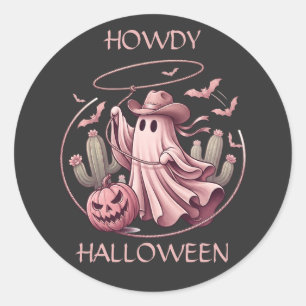 Pegatina Redonda Hola Halloween Occidental Fantasma de Vaquero & La