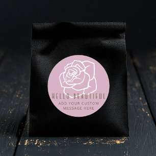 Pegatina Redonda Hola Hermoso - Rosa Rosa Chic Moderno
