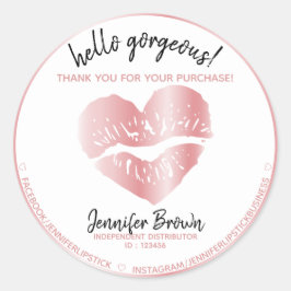 Pegatina Redonda Hola hermoso Sticker de labial rosegold