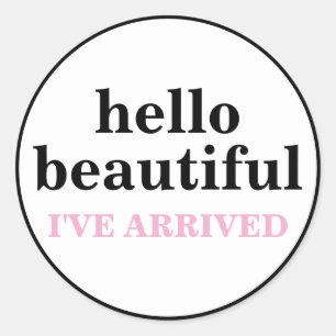 PEGATINA REDONDA HOLA HERMOSO TEXTO PERSONALIZADO Y LOGO ELEGANTE
