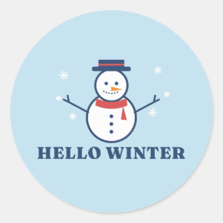 Pegatina Redonda Hola Hombre de Nieve de Invierno Temporada Acogedo