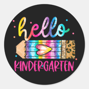 Pegatina Redonda Hola Kinder Leotardo Tie Dye Lápiz Té Lindo
