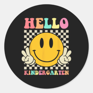 Pegatina Redonda Hola Kindergarten Byck al colegio Groovy Profesor
