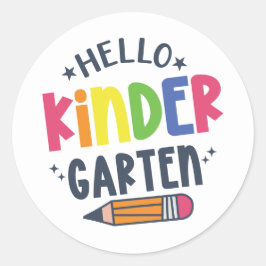Pegatina Redonda Hola kindergarten de vuelta a la escuela
