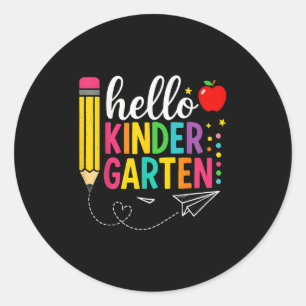Pegatina Redonda Hola Kindergarten De Vuelta A La Escuela De Té Inf