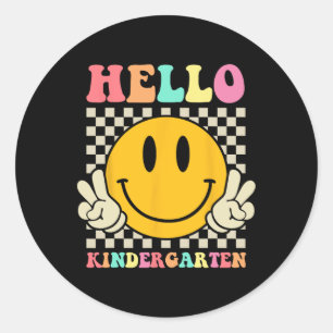 Pegatina Redonda Hola Kindergarten De Vuelta A School Groovy Teache
