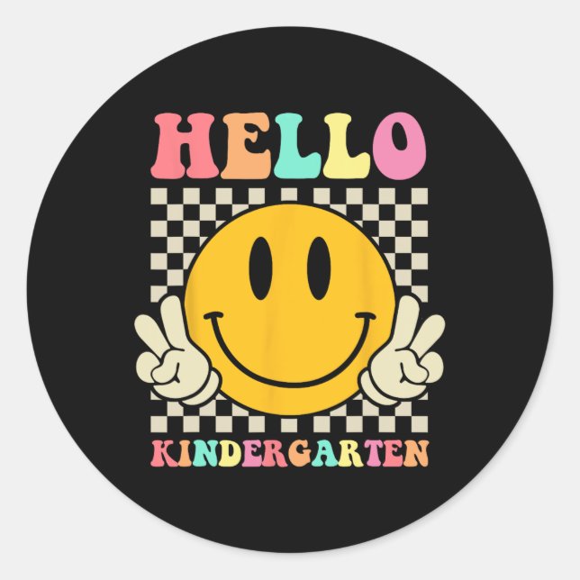 Pegatina Redonda Hola Kindergarten De Vuelta A School Groovy Teache (Anverso)