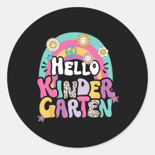 Pegatina Redonda Hola Kindergarten De Vuelta Al Chica De Maestros