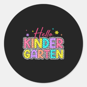 Pegatina Redonda Hola Kindergarten Leopard Back School Educar Cl