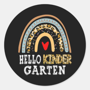 Pegatina Redonda Hola Kindergarten Leopardo Rainbow de vuelta a la 