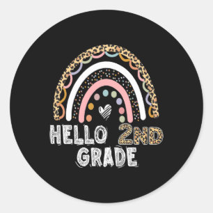 Pegatina Redonda Hola, Leopardo Arcoiris de 2º Grado, de vuelta al