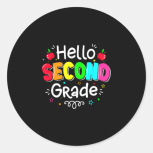 Pegatina Redonda Hola maestro de segundo grado niño niña de vuelta 