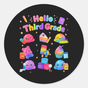 Pegatina Redonda Hola maestro de tercer grado niños vuelven a la es