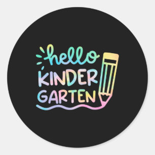 Pegatina Redonda Hola Maestros De Kinder Tie Dye Niños De Regreso A