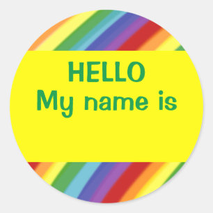 Pegatina Redonda Hola, me llamo Rainbow Nametag Pegatinas Gay/Kids