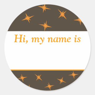 Pegatina Redonda "Hola, mi nombre es ___" - Naranjas Stars On Brown