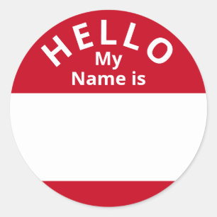 Pegatina Redonda Hola Mi nombre es Red and White Name Tag Pegatinas