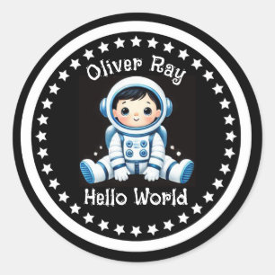 Pegatina Redonda Hola mundo Astronauta Personalizado
