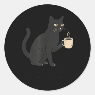 Pegatina Redonda Hola oscuridad viejo amigo gato y café Halloween