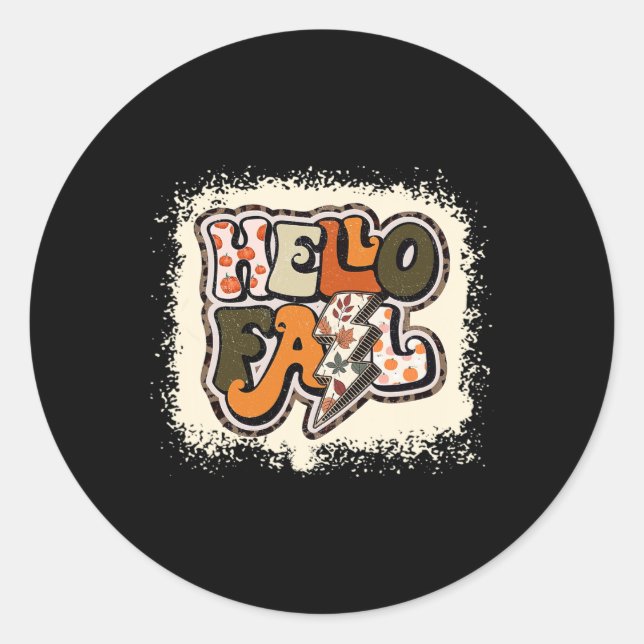 Pegatina Redonda Hola otoño Vibes Retro Groovy (Anverso)