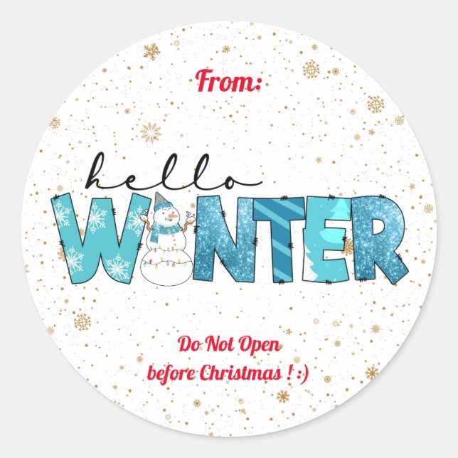 Pegatina Redonda Hola Personalizar Winter Snowman (Anverso)