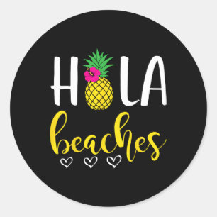 Pegatina Redonda Hola Pineapple Bachelorette Beaches Summer Vacatio