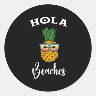 Pegatina Redonda Hola Pineapple Sungl Bebidas Chica Volley Ball