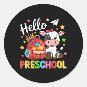 Pegatina Redonda Hola Preescolar Cute Cow 100 Day Of School Stude