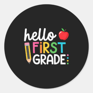 Pegatina Redonda Hola Primer Día De Estudiante De 5º Grado De Vuelt