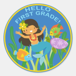 Pegatina Redonda ¡Hola primer grado! De Vuelta A La Sirena Escolar