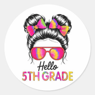 Pegatina Redonda Hola profesora de niñas de 5to grado equipo de reg