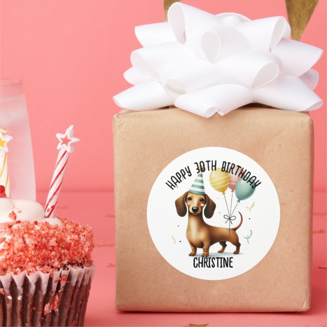 Pegatina Redonda hola salchicha perro dachshund perro amante cumple (Fiesta)