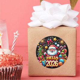 Pegatina Redonda Hola Santa Claus Navidad Año Nuevo 2026
